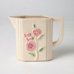 Vintage Floral Pitcher Ceramic Hand Painted Flowers Shabby Chic Cottagecore Farm